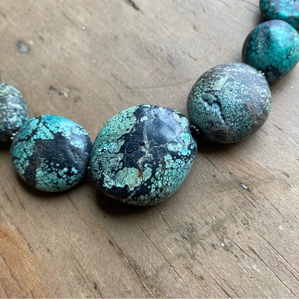Raw Turquoise and Sterling Silver Necklace and Bracelet Set - Picture 3 of 14